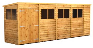 Power 18x4 Pent Garden Shed Overlap - Double Door